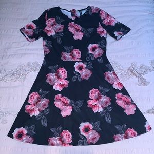 Black Dress with Pink Flower Detail